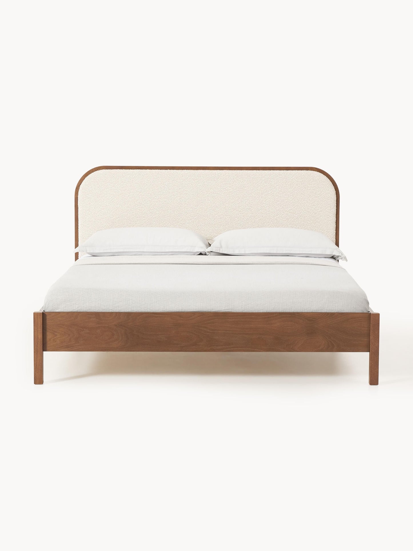 Jonaro Wooden Bed with Bouclé Headboard