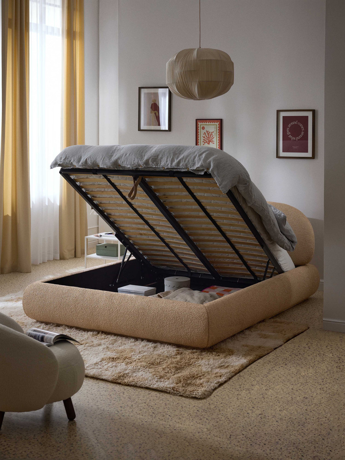 Albiana Upholstered Bed in Bouclé with Storage