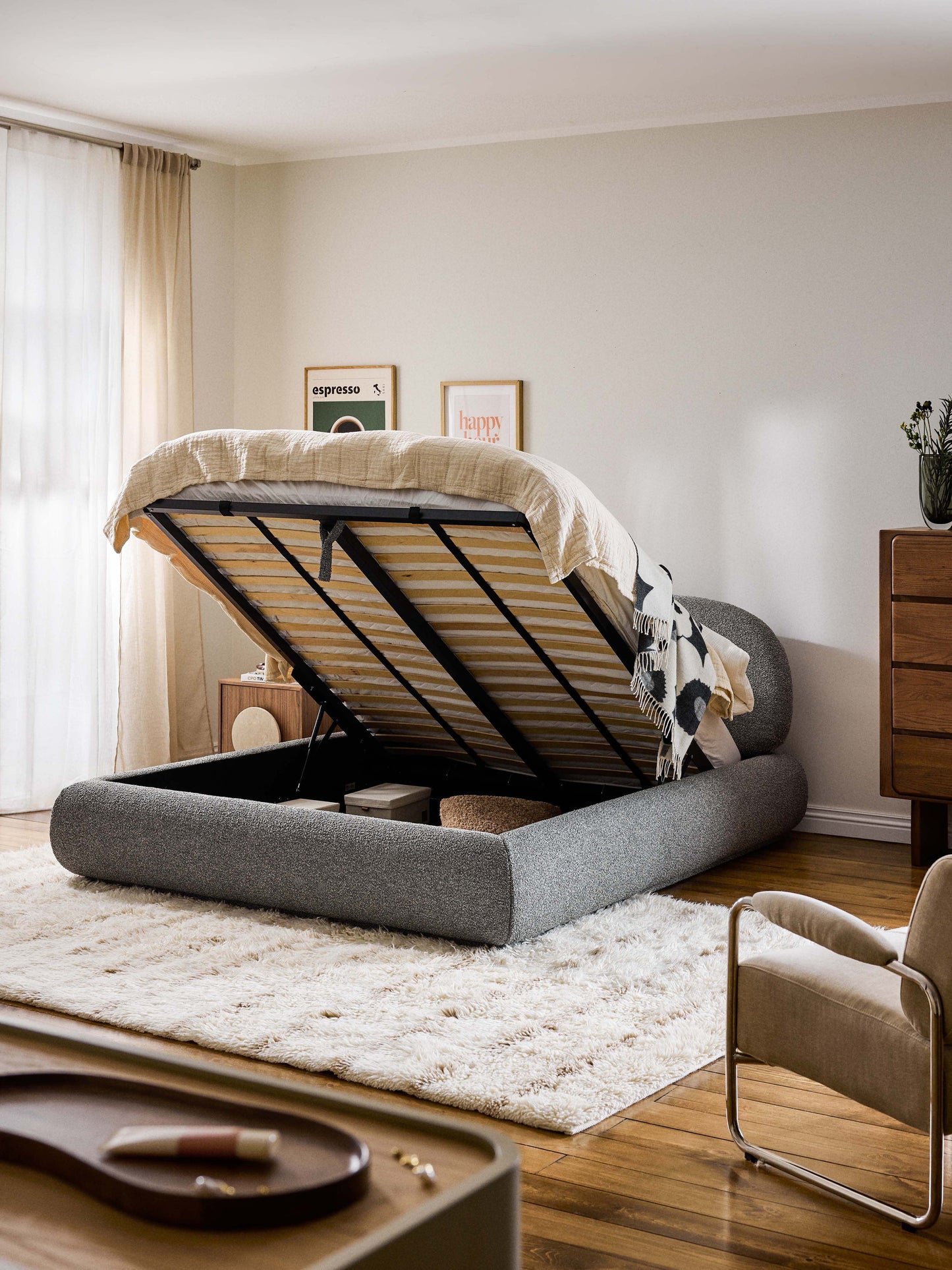Albiana Upholstered Bed in Bouclé with Storage