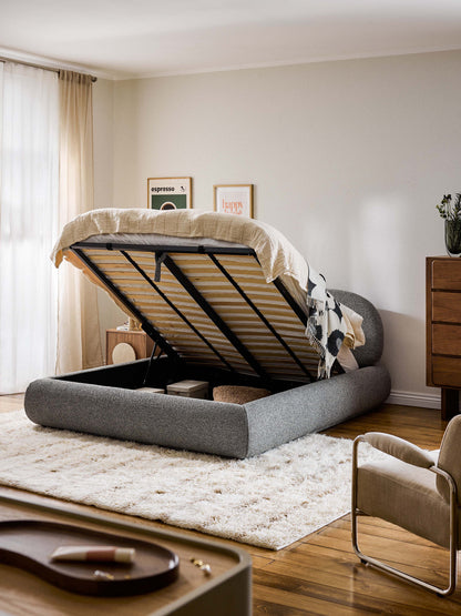 Albiana Upholstered Bed in Bouclé with Storage