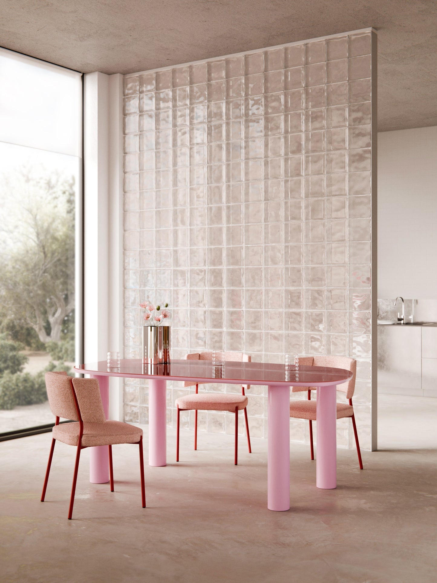 Benvenno Organic Dining Table, Glass Top, 200 x 110 cm