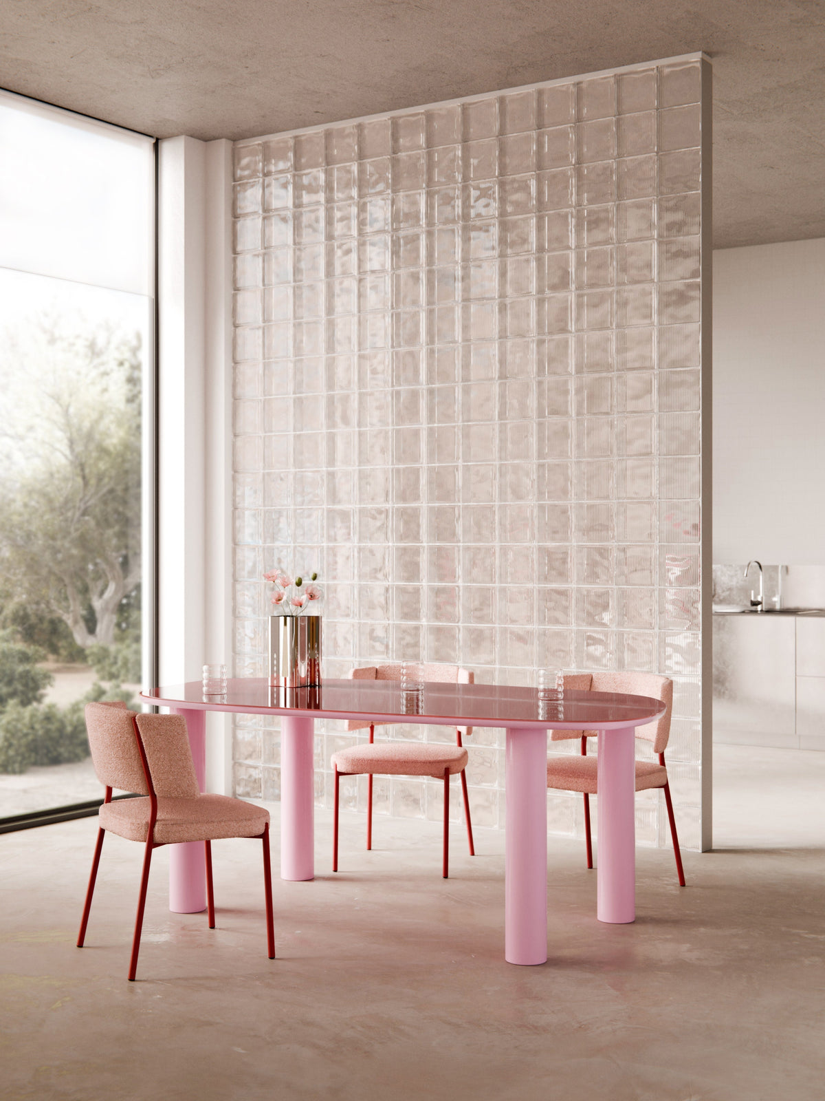 Benvenno Organic Dining Table, Glass Top, 200 x 110 cm