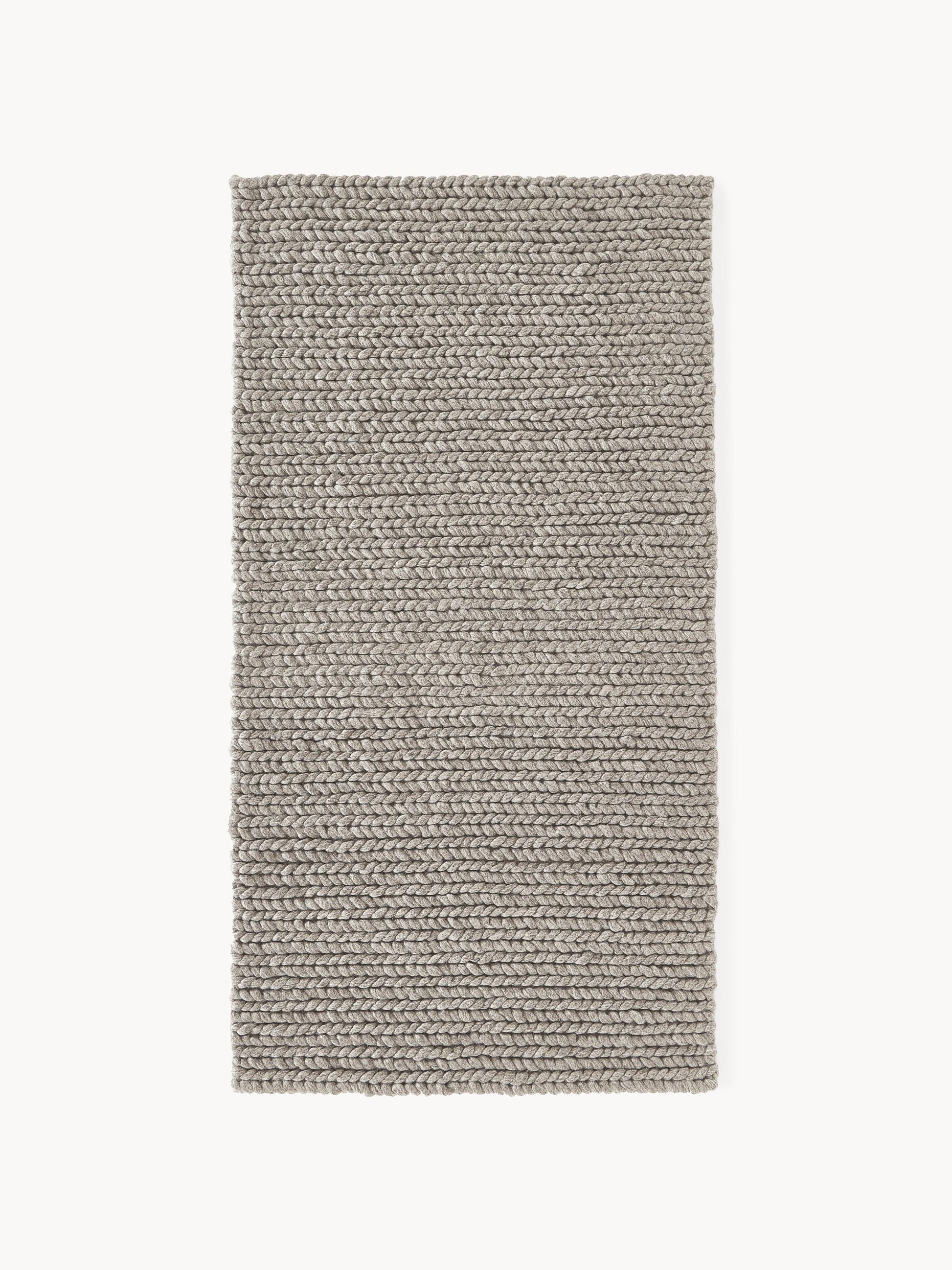 Brunzia Wool Rug with Braided Texture, Handmade