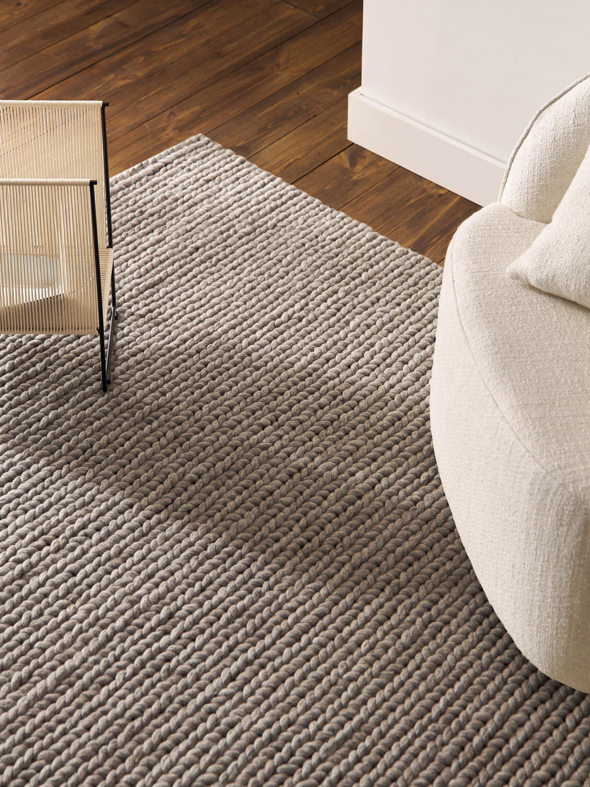 Brunzia Wool Rug with Braided Texture, Handmade