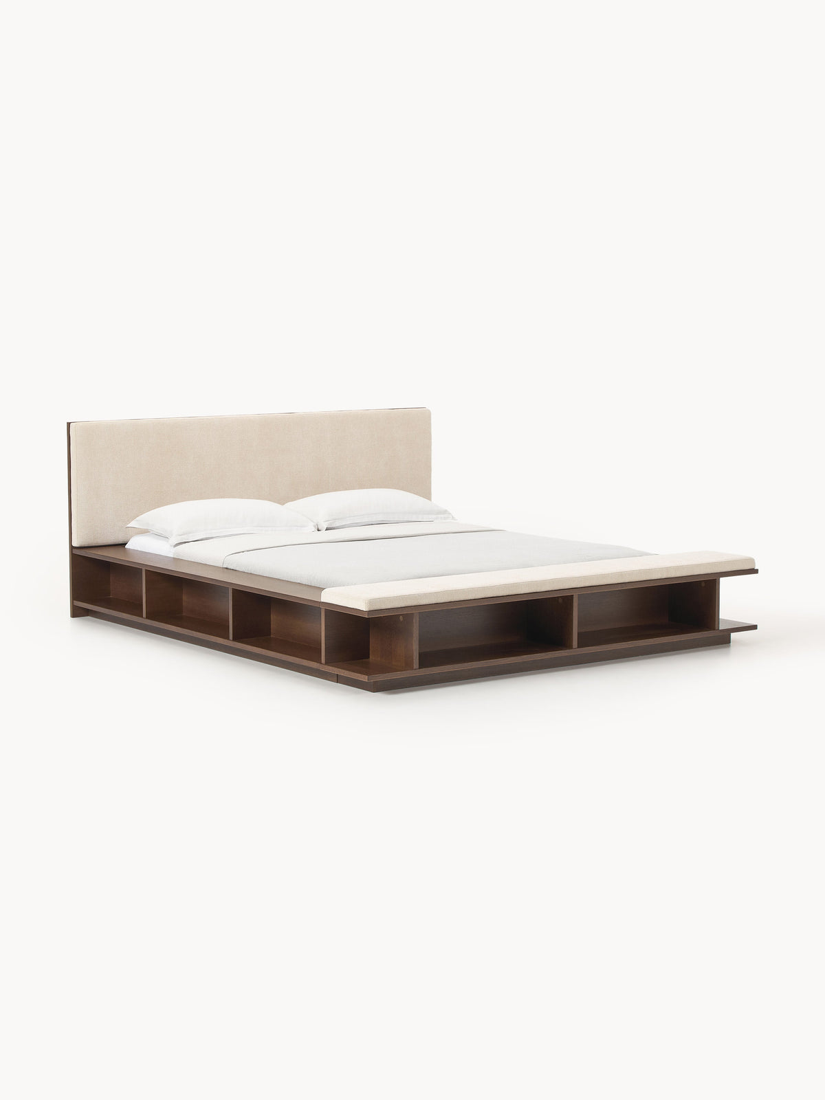 Clarelis Wooden Bed Frame with Bench and Side Shelves