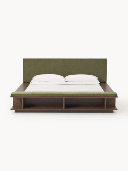 Clarelis Wooden Bed Frame with Bench and Side Shelves