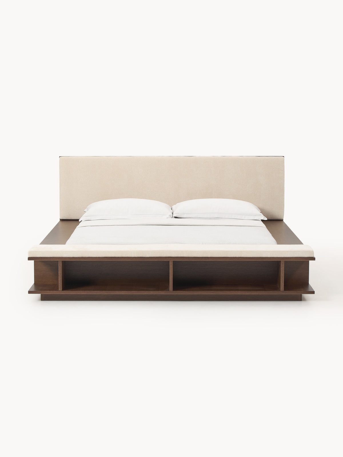 Clarelis Wooden Bed Frame with Bench and Side Shelves