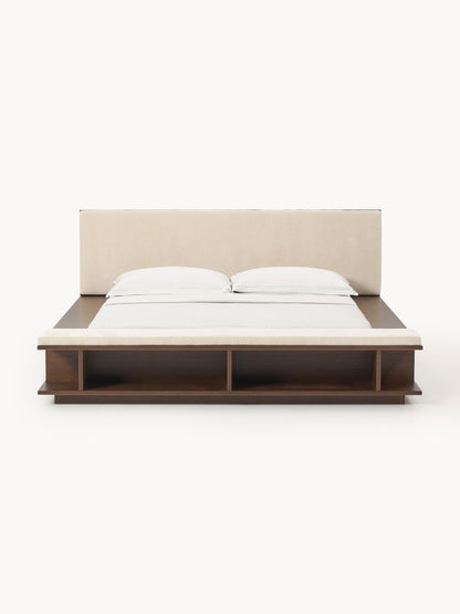 Clarelis Wooden Bed Frame with Bench and Side Shelves