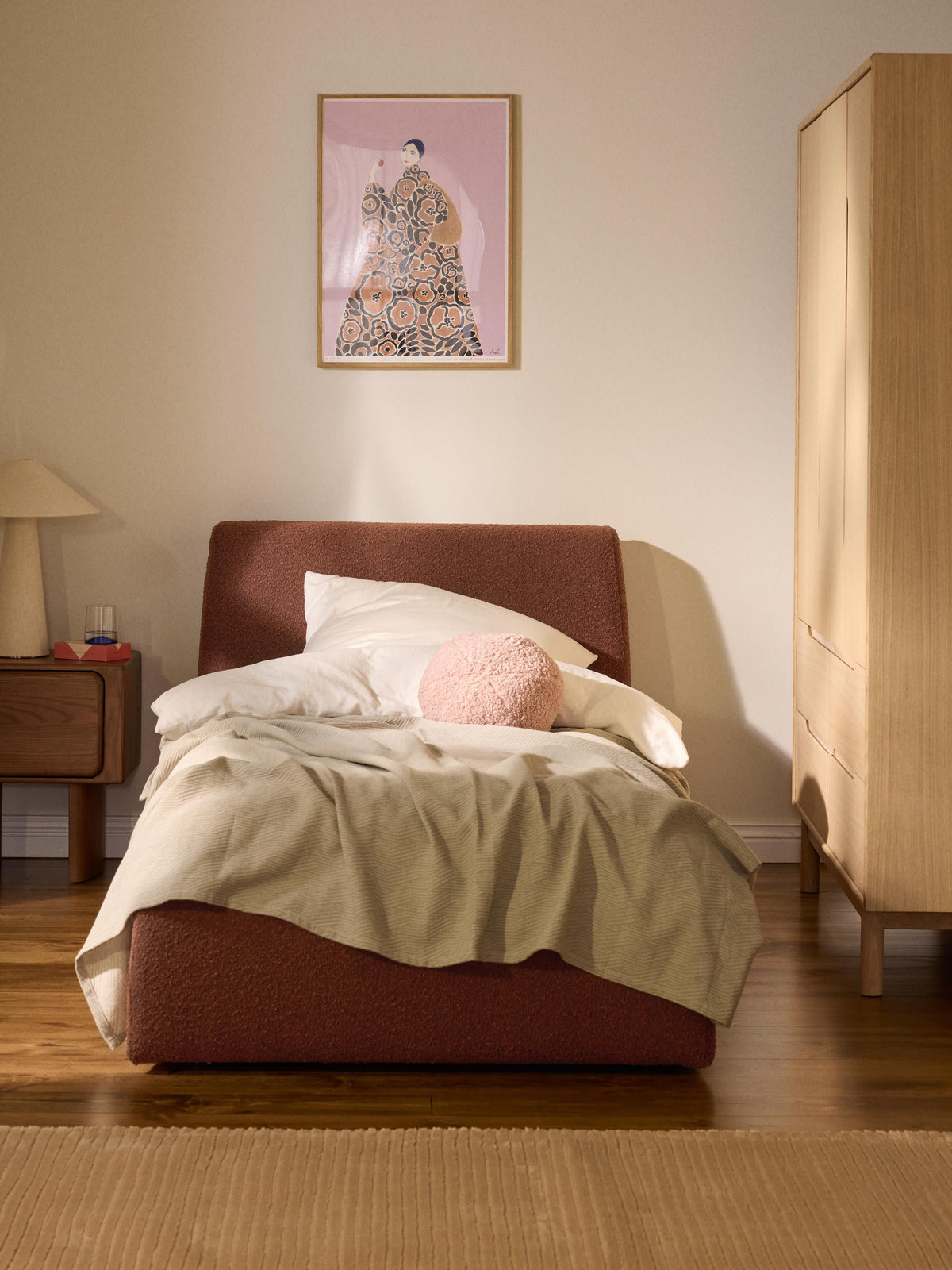 Clovarno Single Storage Bed in Bouclé