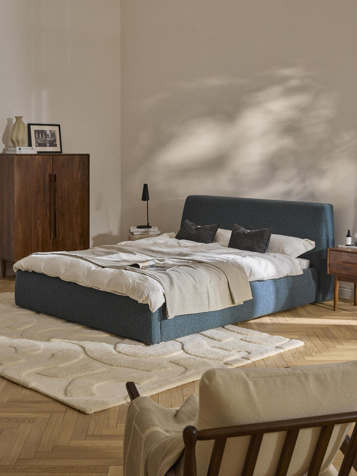 Clovarno Upholstered Bed in Bouclé