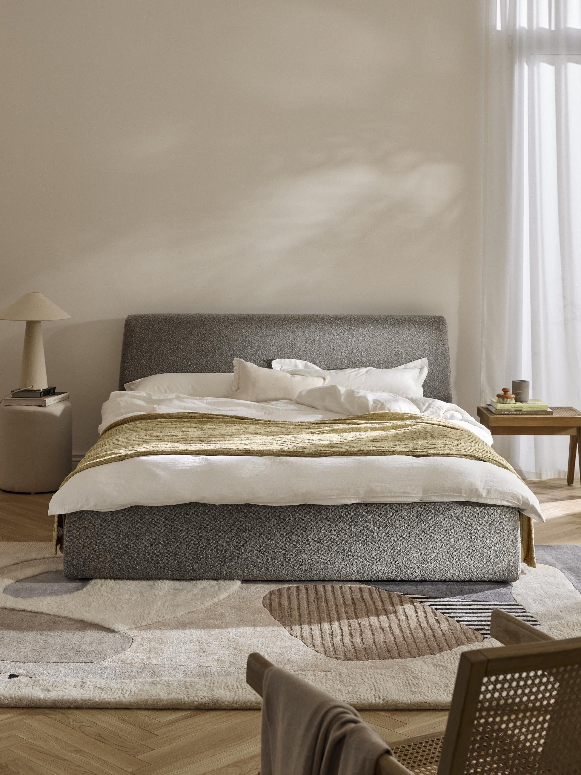 Clovarno Upholstered Bed in Bouclé with Storage