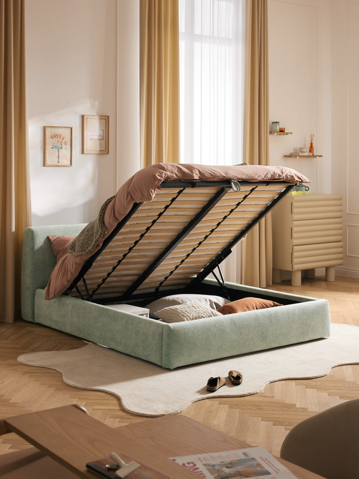 Clovarno Upholstered Bed with Storage