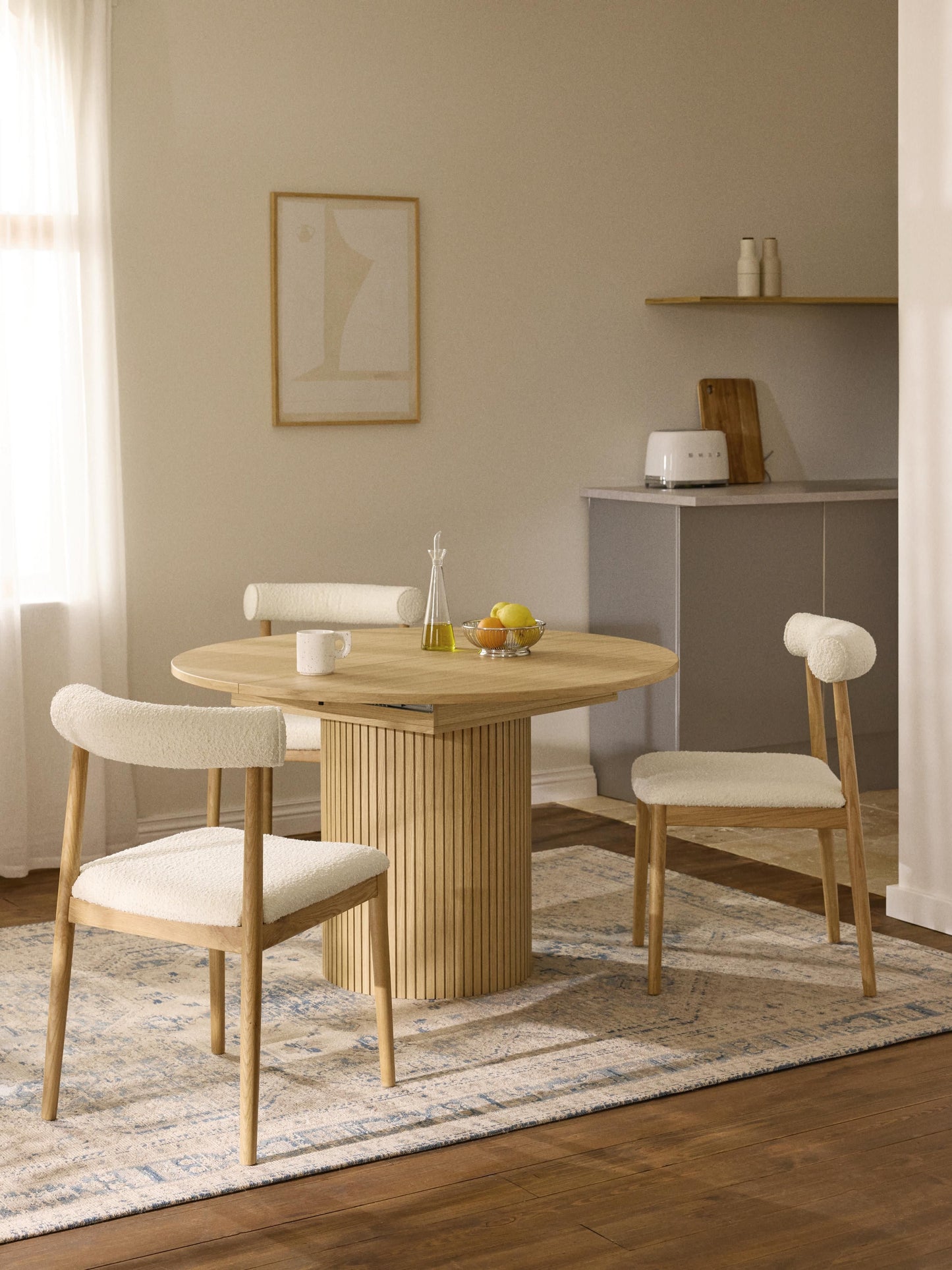 Filmoine Extendable Dining Table with Grooved Texture, 120 - 160 x 75 cm