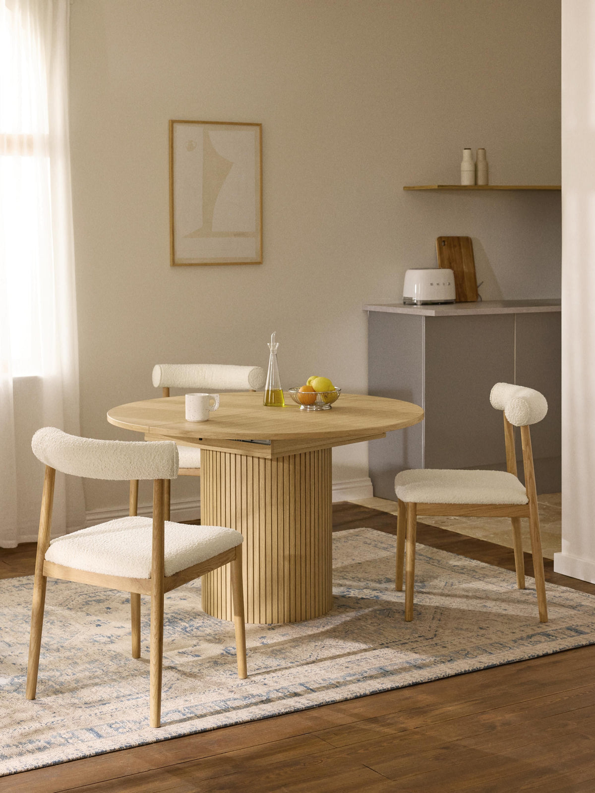 Filmoine Extendable Dining Table with Grooved Texture, 120 - 160 x 75 cm