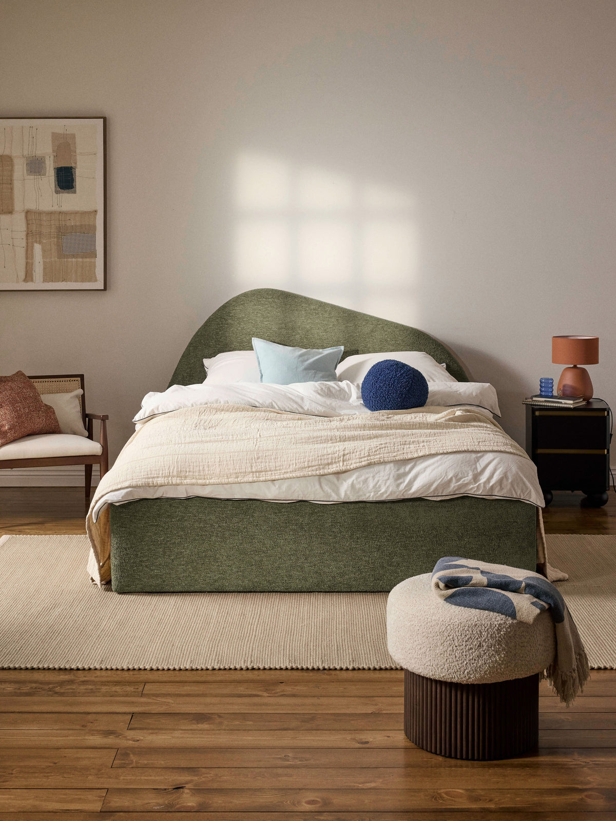 Garvano Upholstered Bed in Bouclé