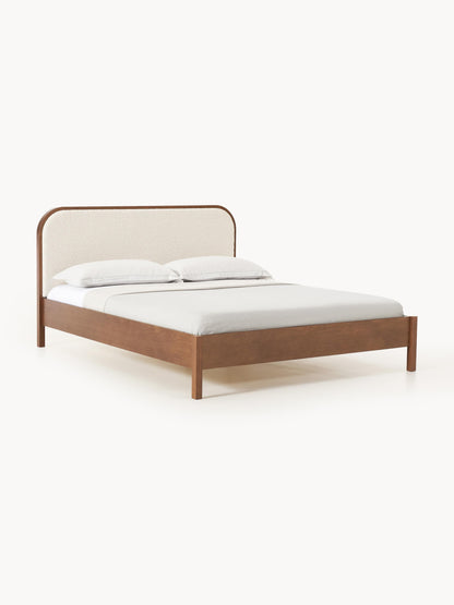 Jonaro Wooden Bed with Bouclé Headboard