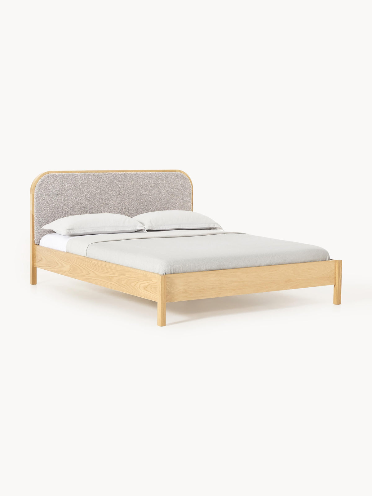 Jonaro Wooden Bed with Bouclé Headboard