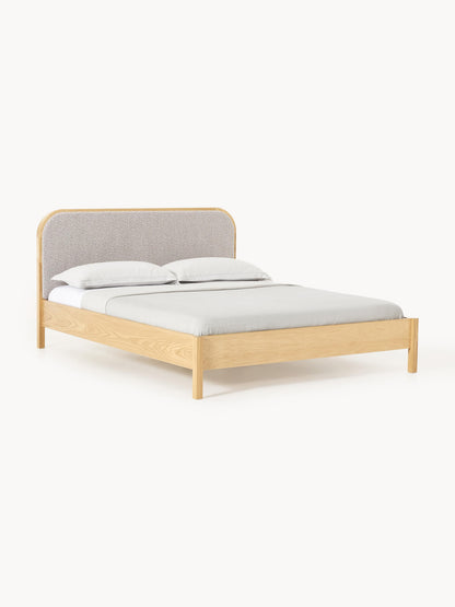 Jonaro Wooden Bed with Bouclé Headboard