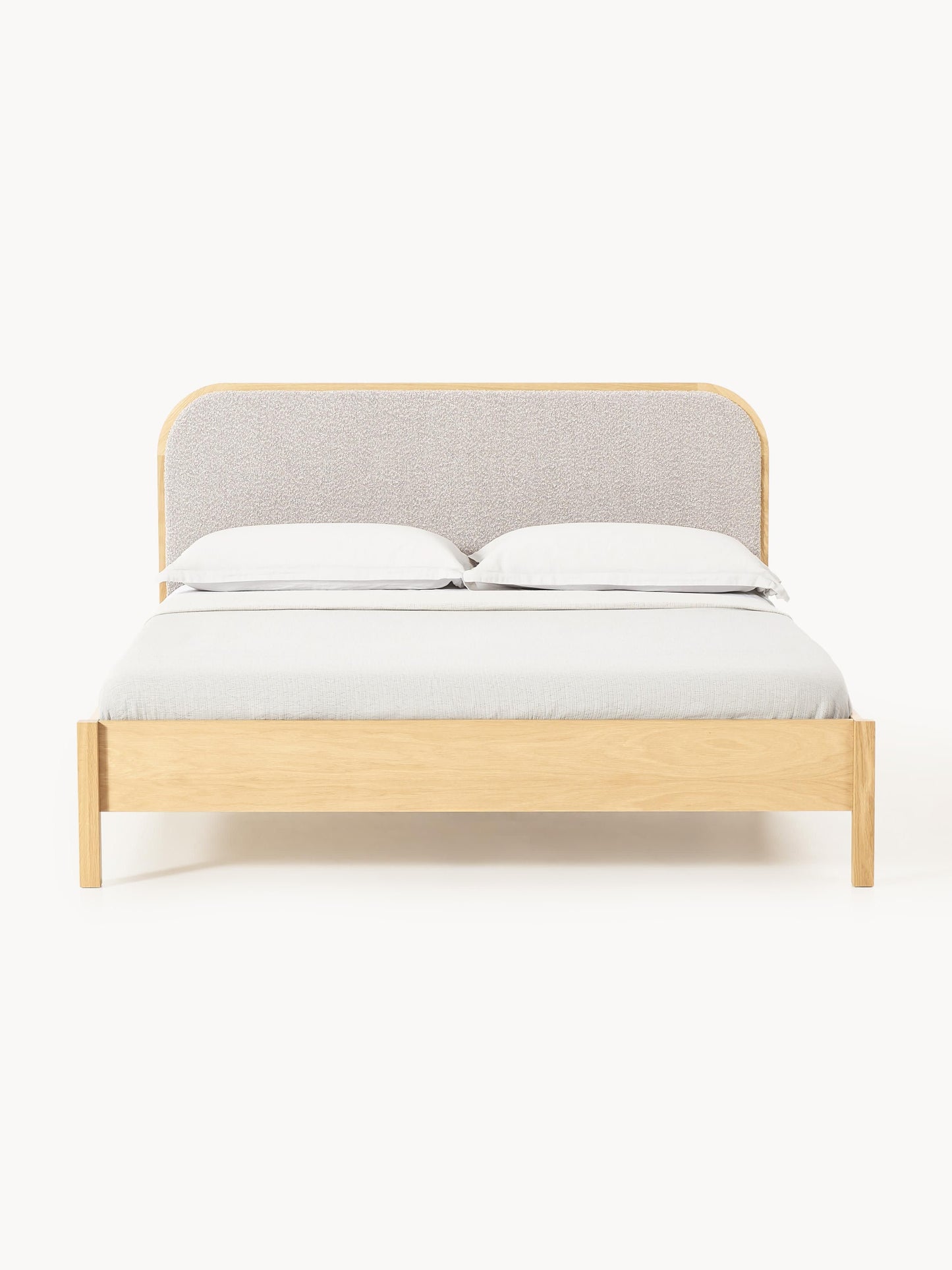 Jonaro Wooden Bed with Bouclé Headboard