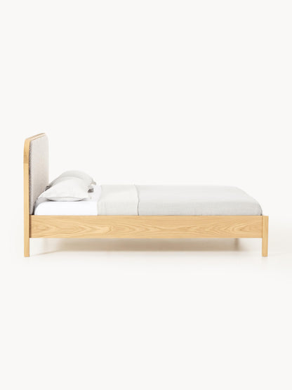 Jonaro Wooden Bed with Bouclé Headboard