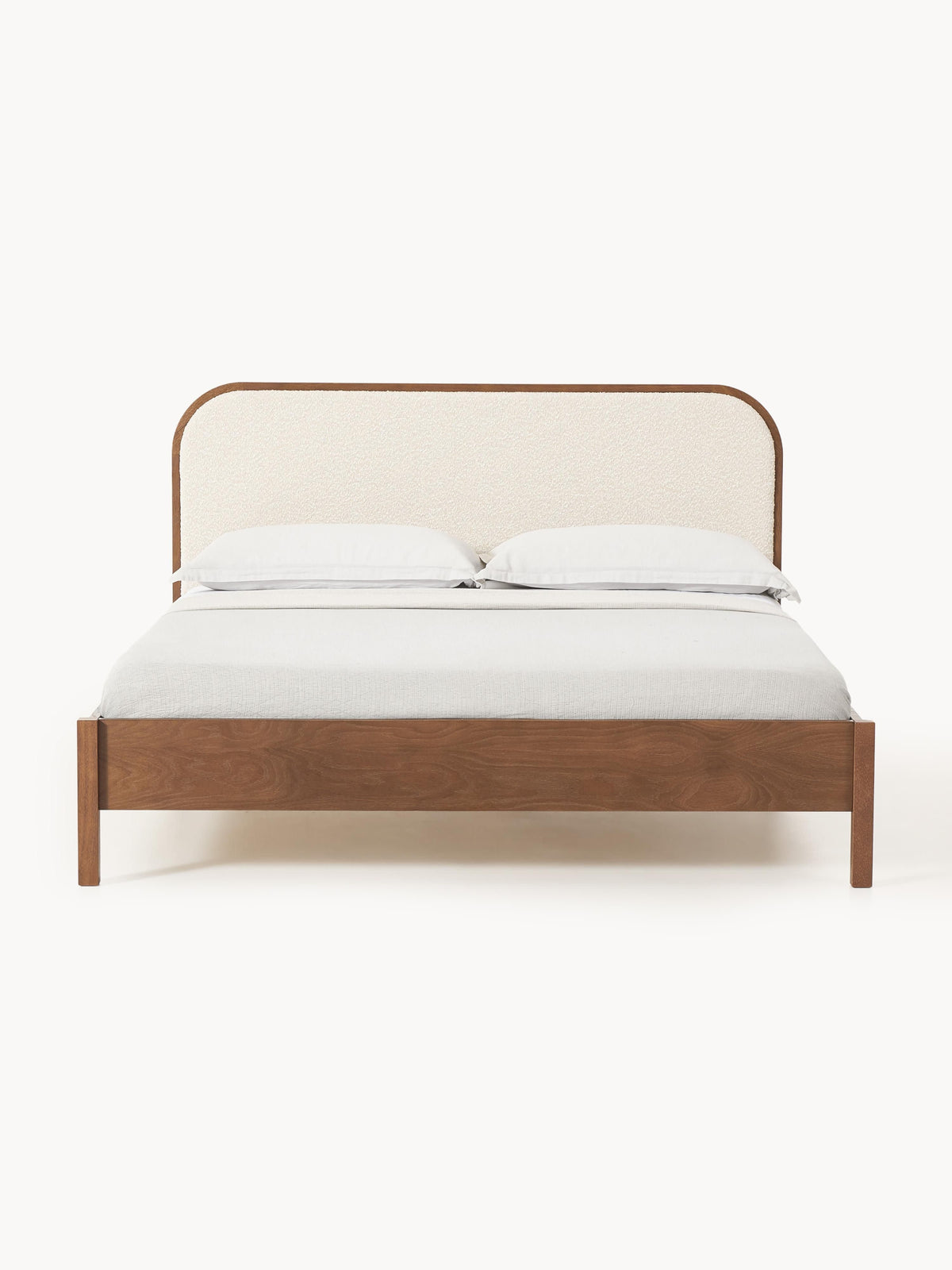Jonaro Wooden Bed with Bouclé Headboard