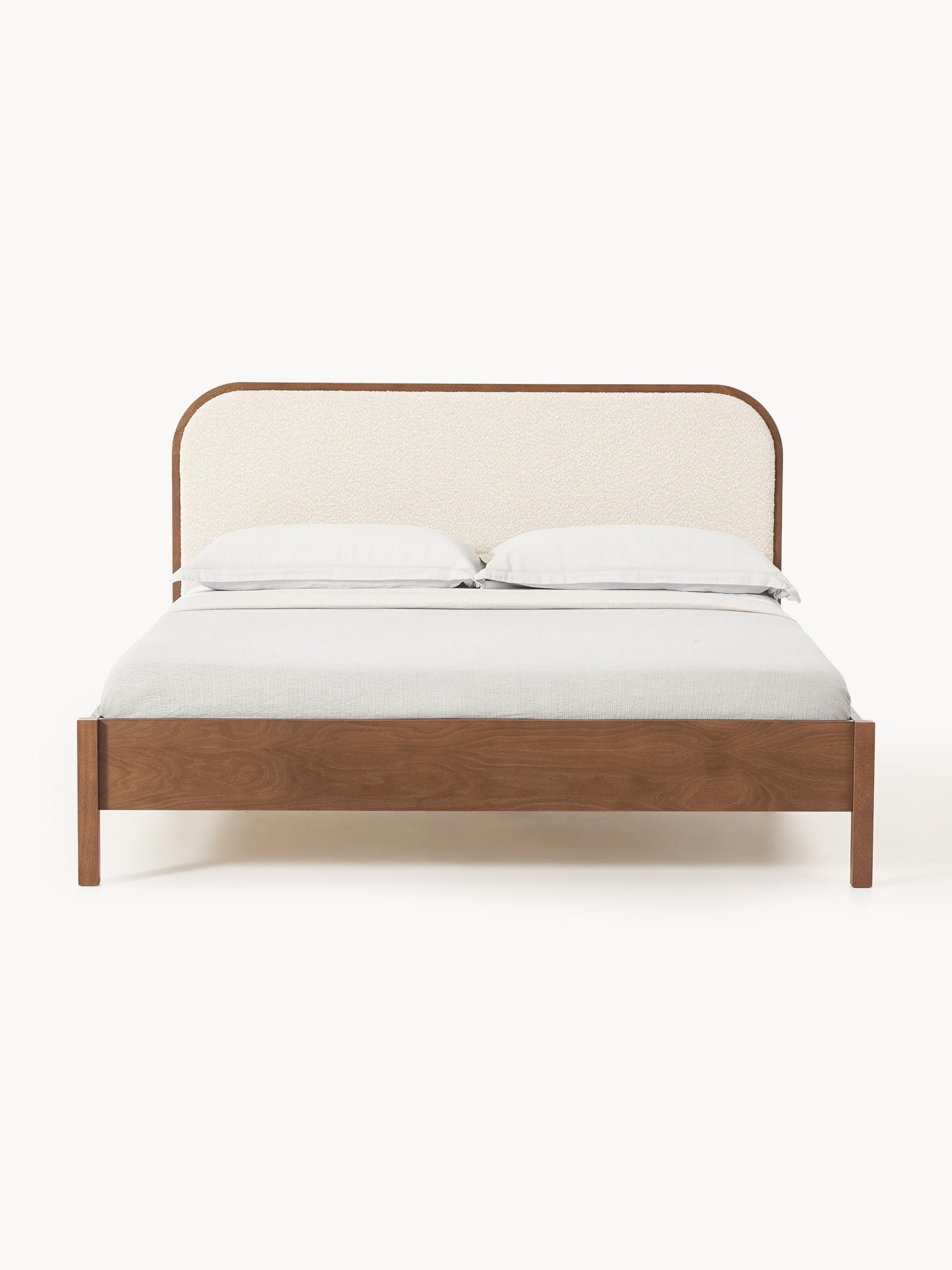 Jonaro Wooden Bed with Bouclé Headboard
