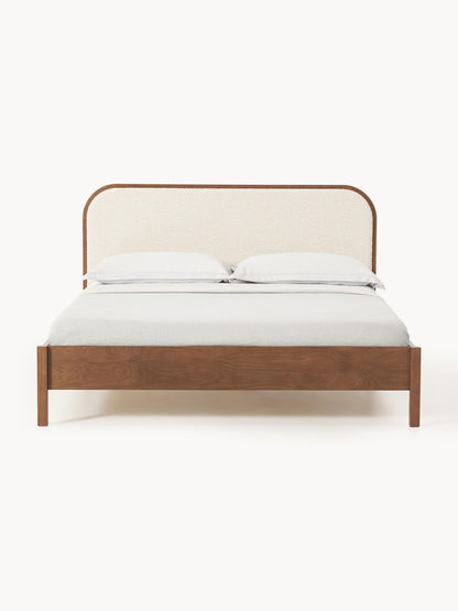 Jonaro Wooden Bed with Bouclé Headboard