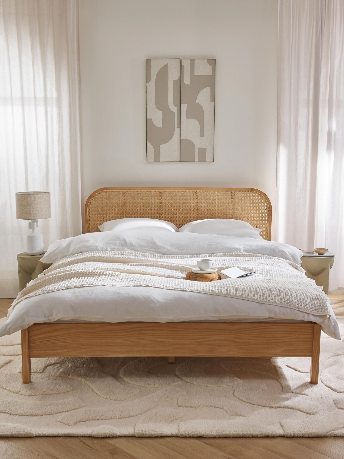 Jonaro Wooden Bed with Headboard in Vienna Cane
