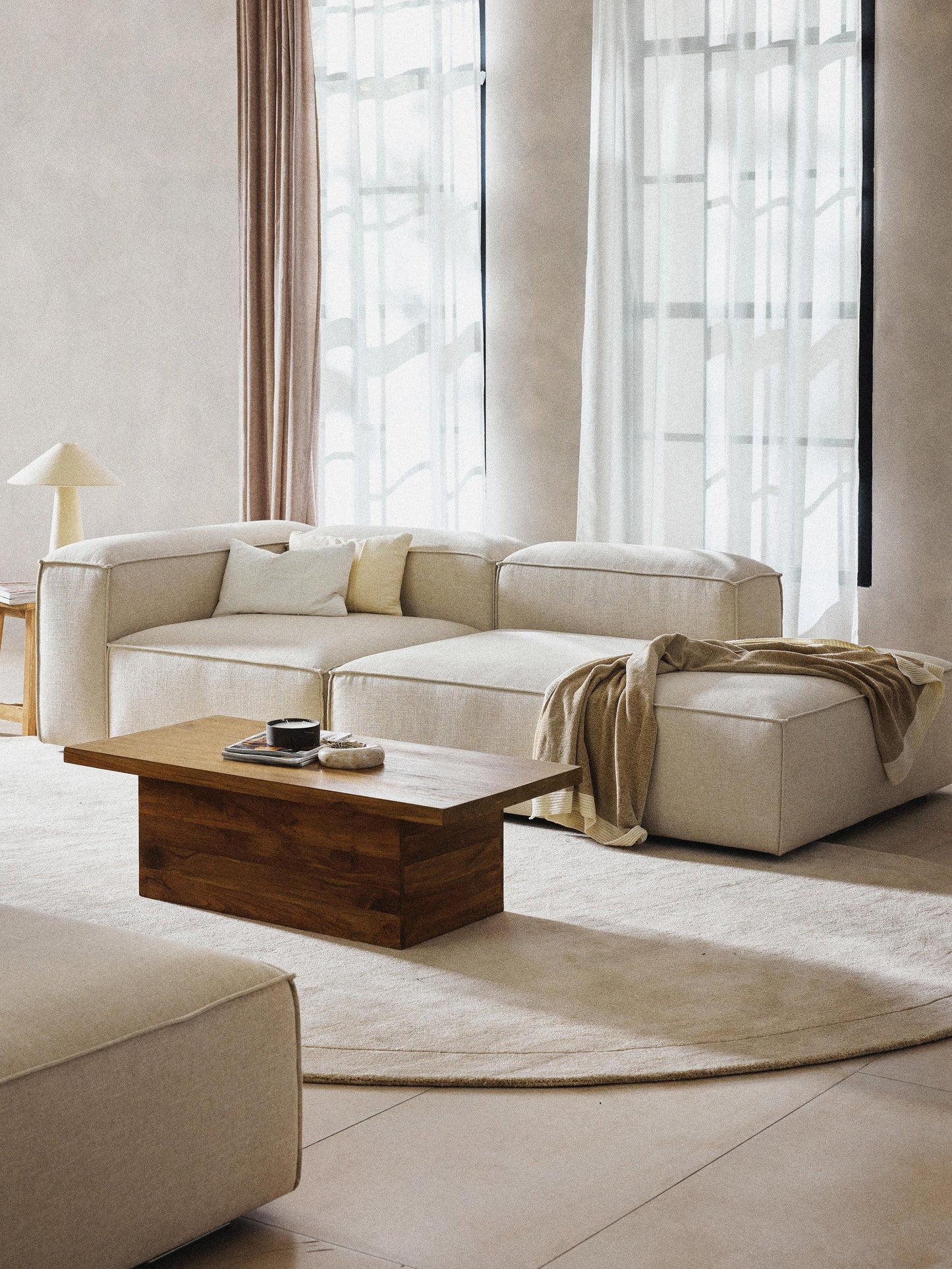 Lenzaro Modular Linen Blend Ottoman
