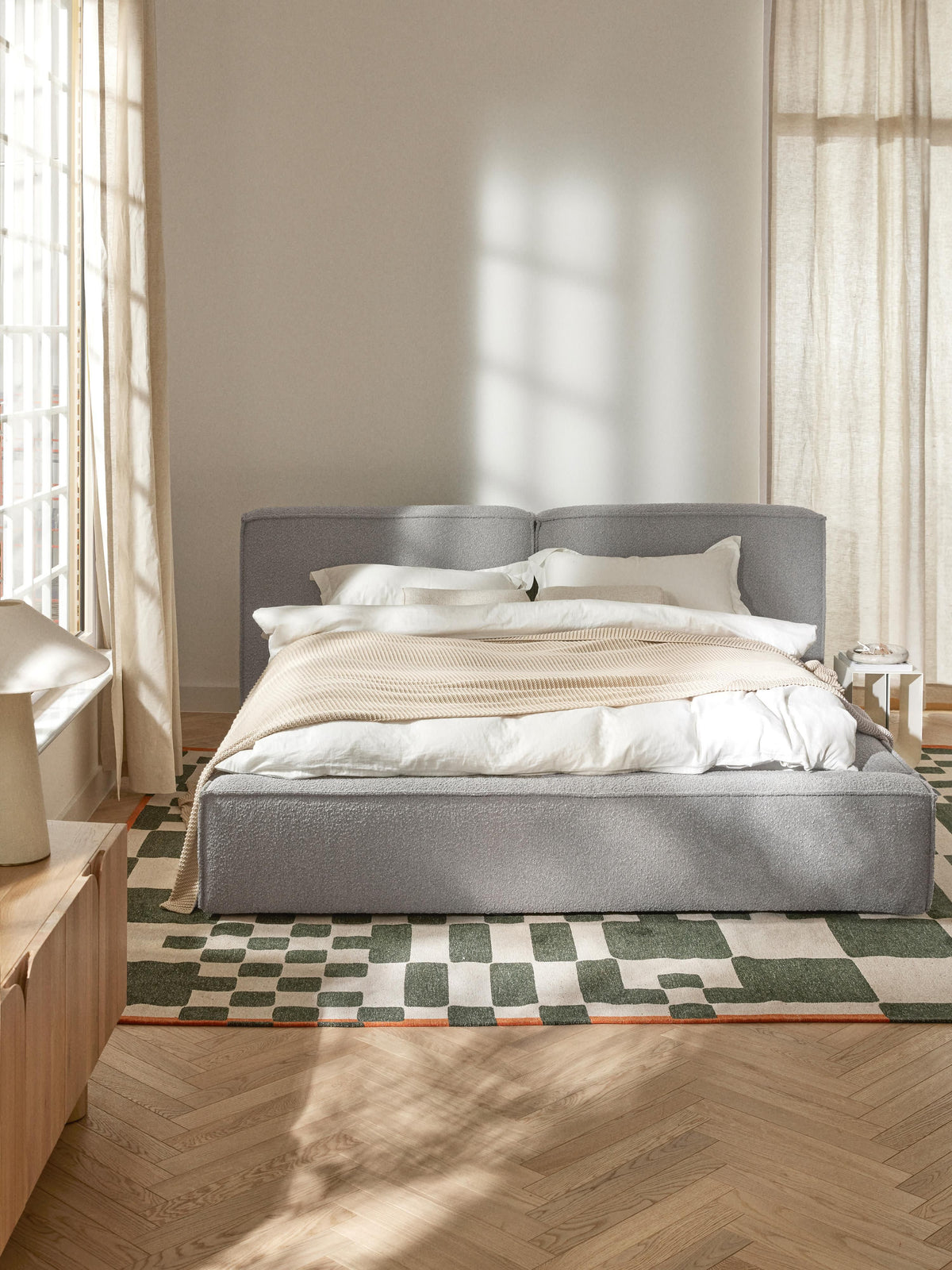Lenzaro Upholstered Bed in Bouclé