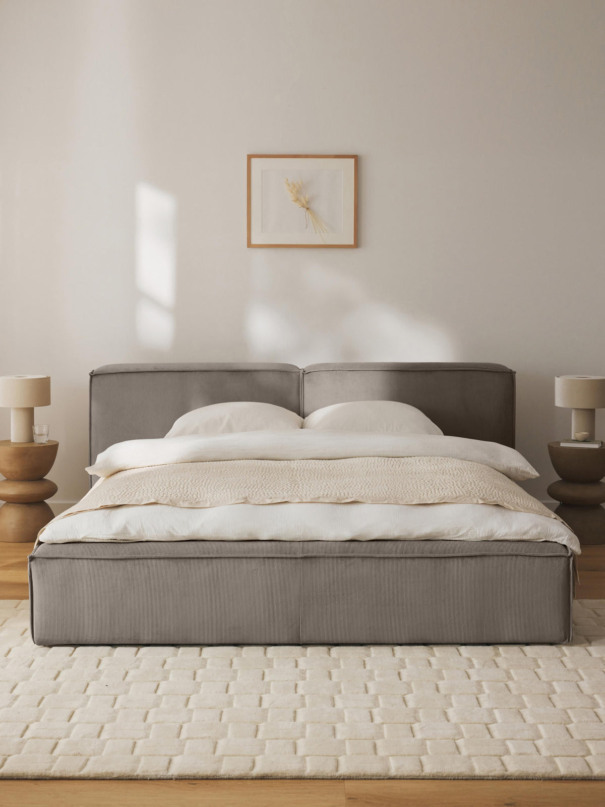 Lenzaro Upholstered Bed in Corduroy with Storage