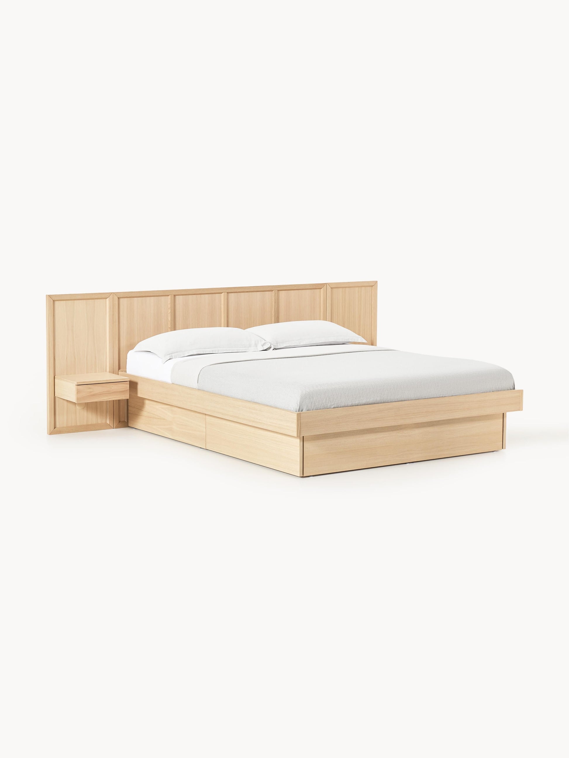 Nanverno Wooden Bed with Headboard and Bedside Tables