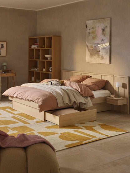 Nanverno Wooden Bed with Headboard and Bedside Tables