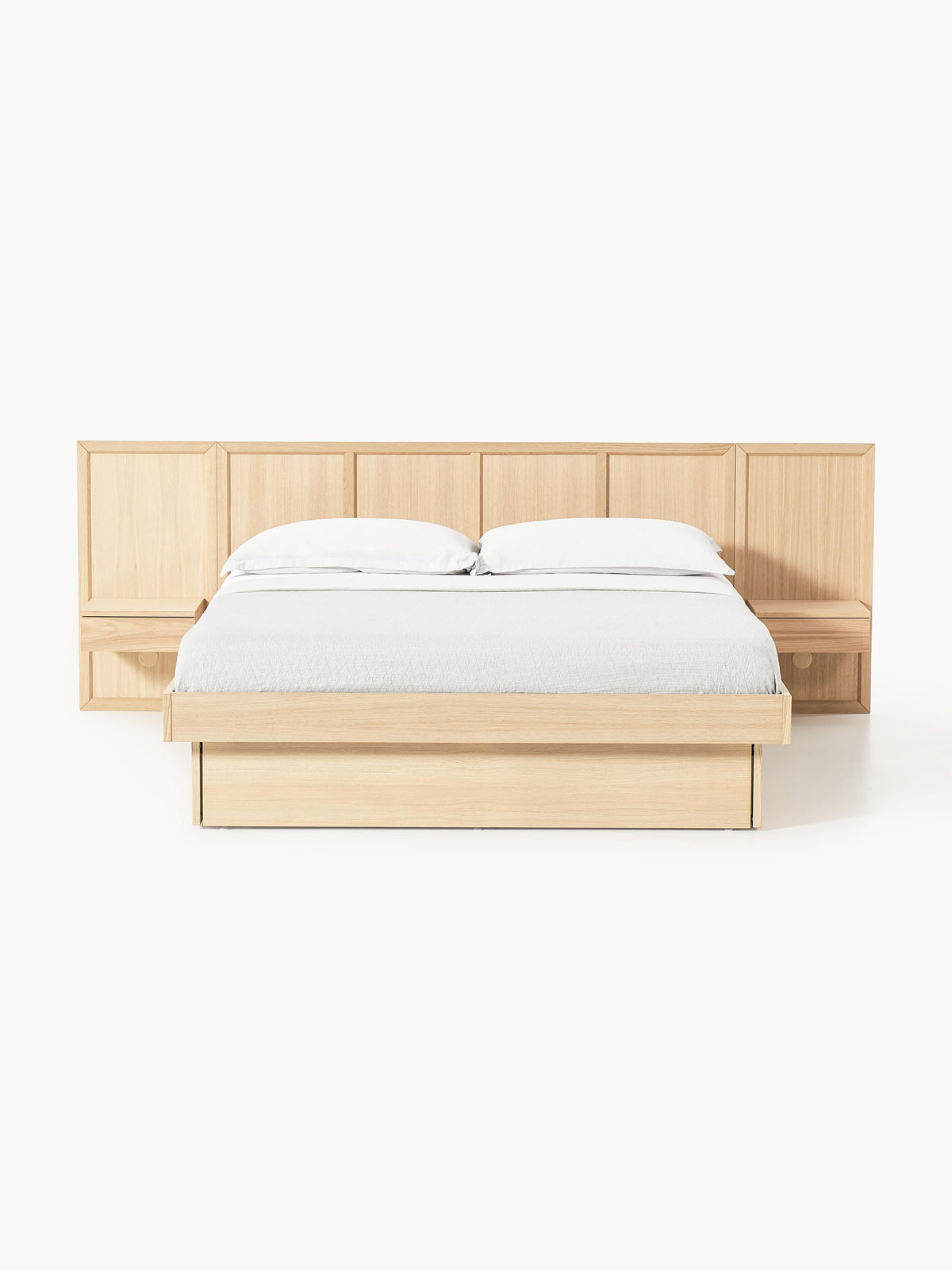 Nanverno Wooden Bed with Headboard and Bedside Tables