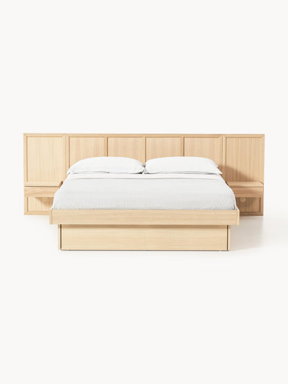 Nanverno Wooden Bed with Headboard and Bedside Tables