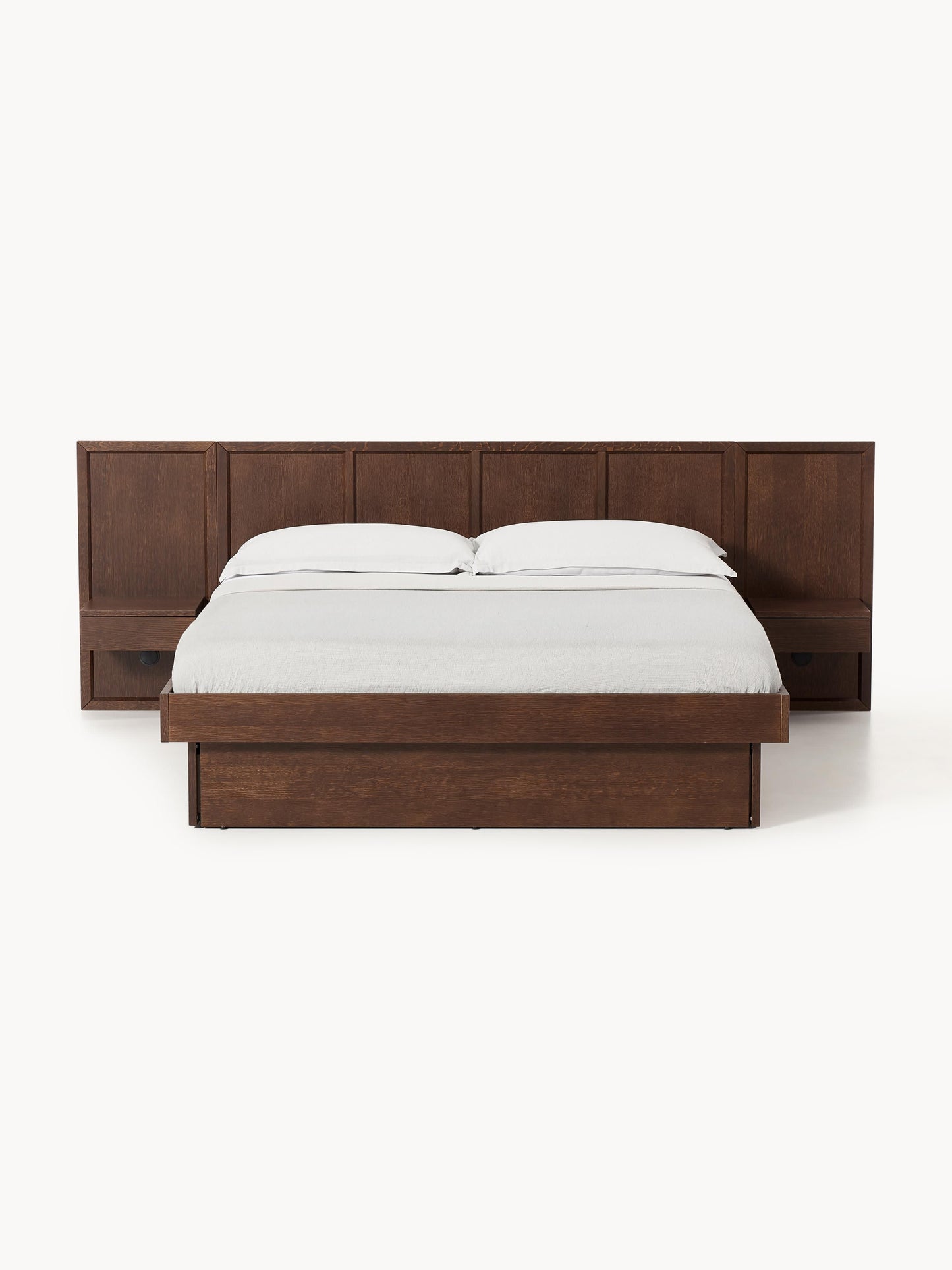 Nanverno Wooden Bed with Headboard and Bedside Tables