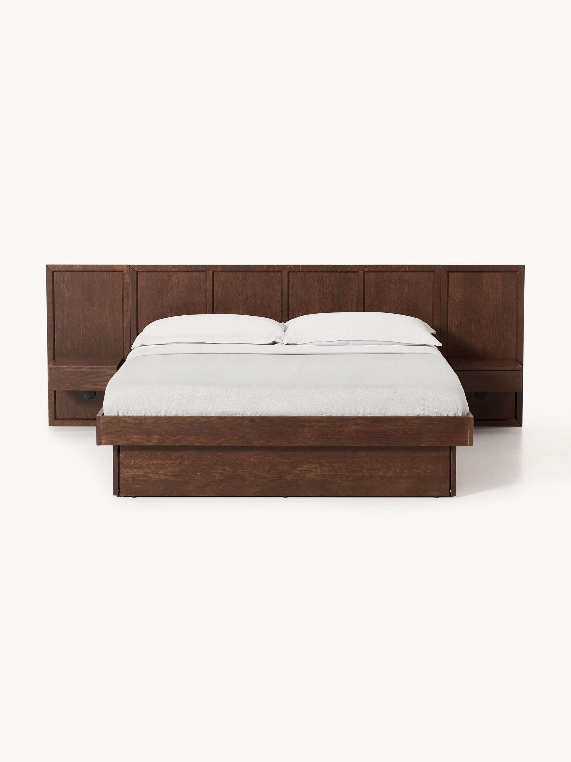 Nanverno Wooden Bed with Headboard and Bedside Tables