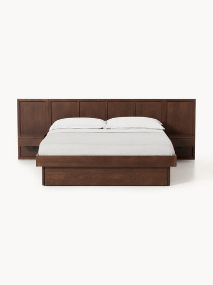 Nanverno Wooden Bed with Headboard and Bedside Tables