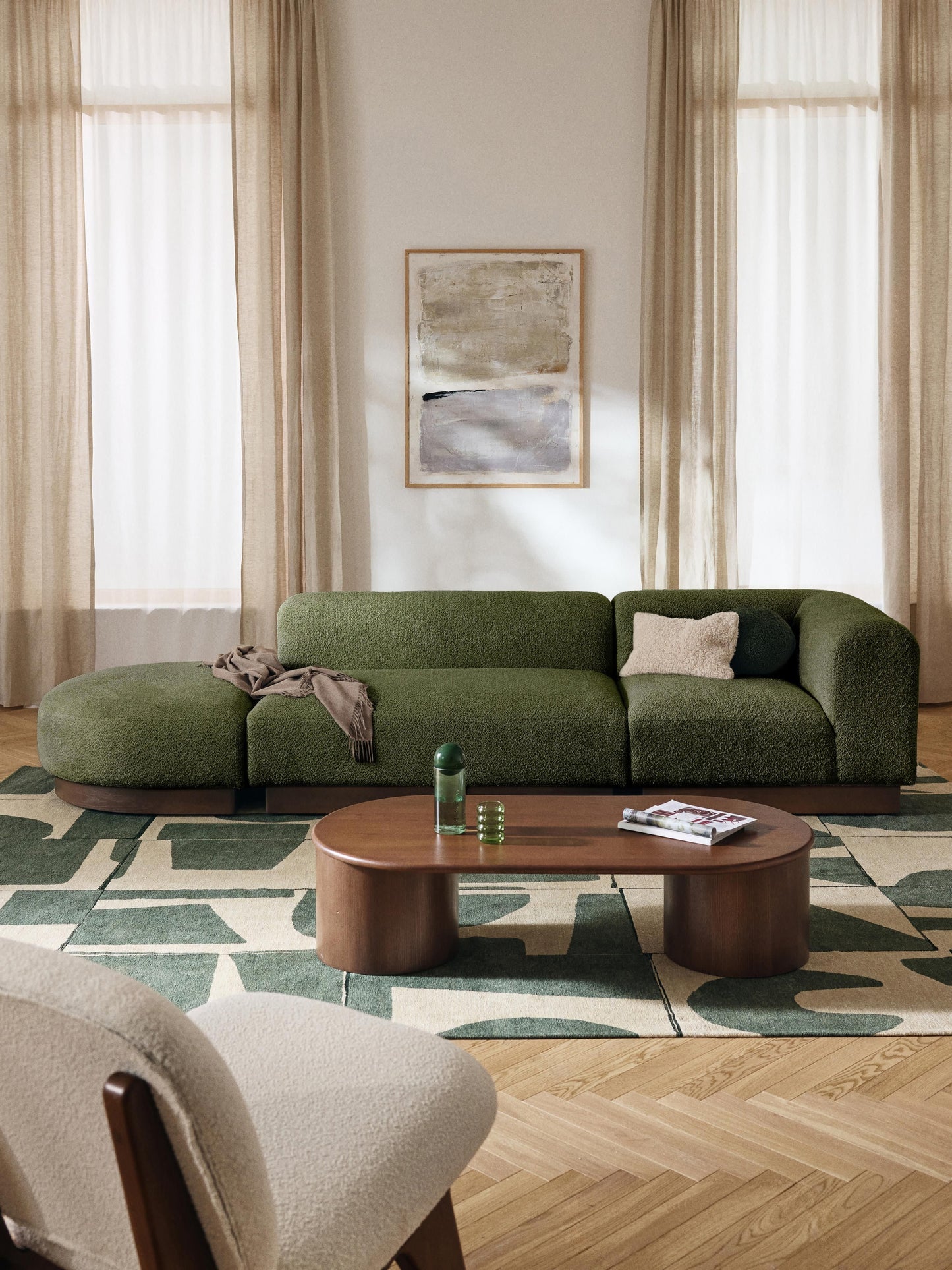 Natfia Modular Ottoman in Teddy Bouclé with Stool (Left/Right)
