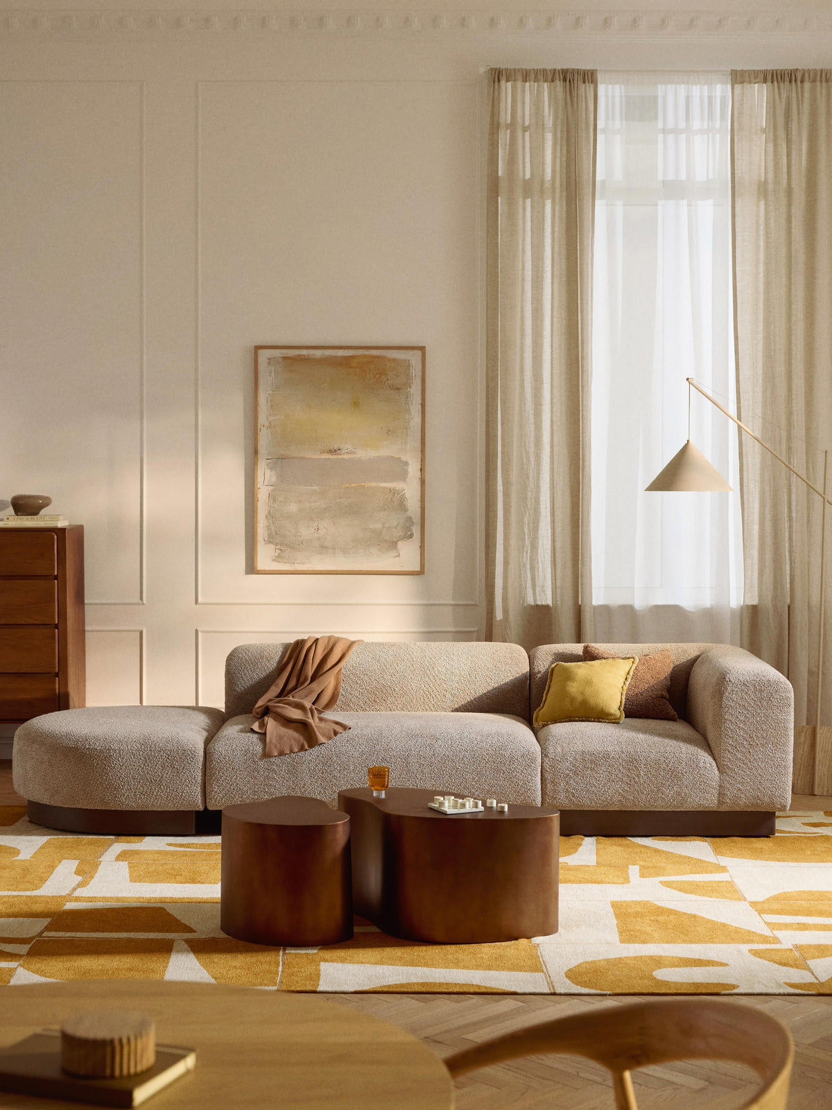 Natfia Modular Ottoman in Teddy Bouclé with Stool (Left/Right)