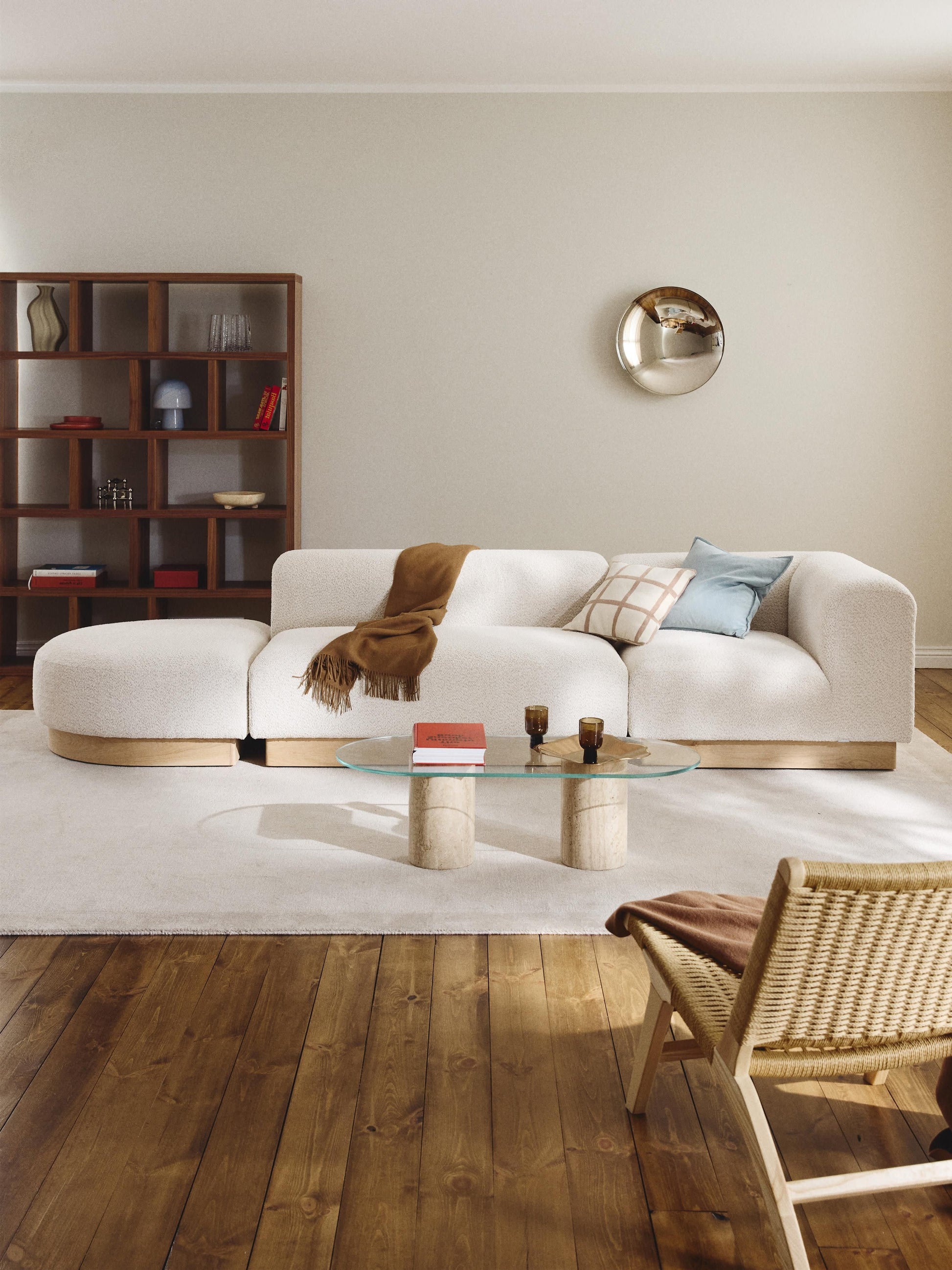 Natfia Modular Ottoman in Teddy Bouclé with Stool (Left/Right)