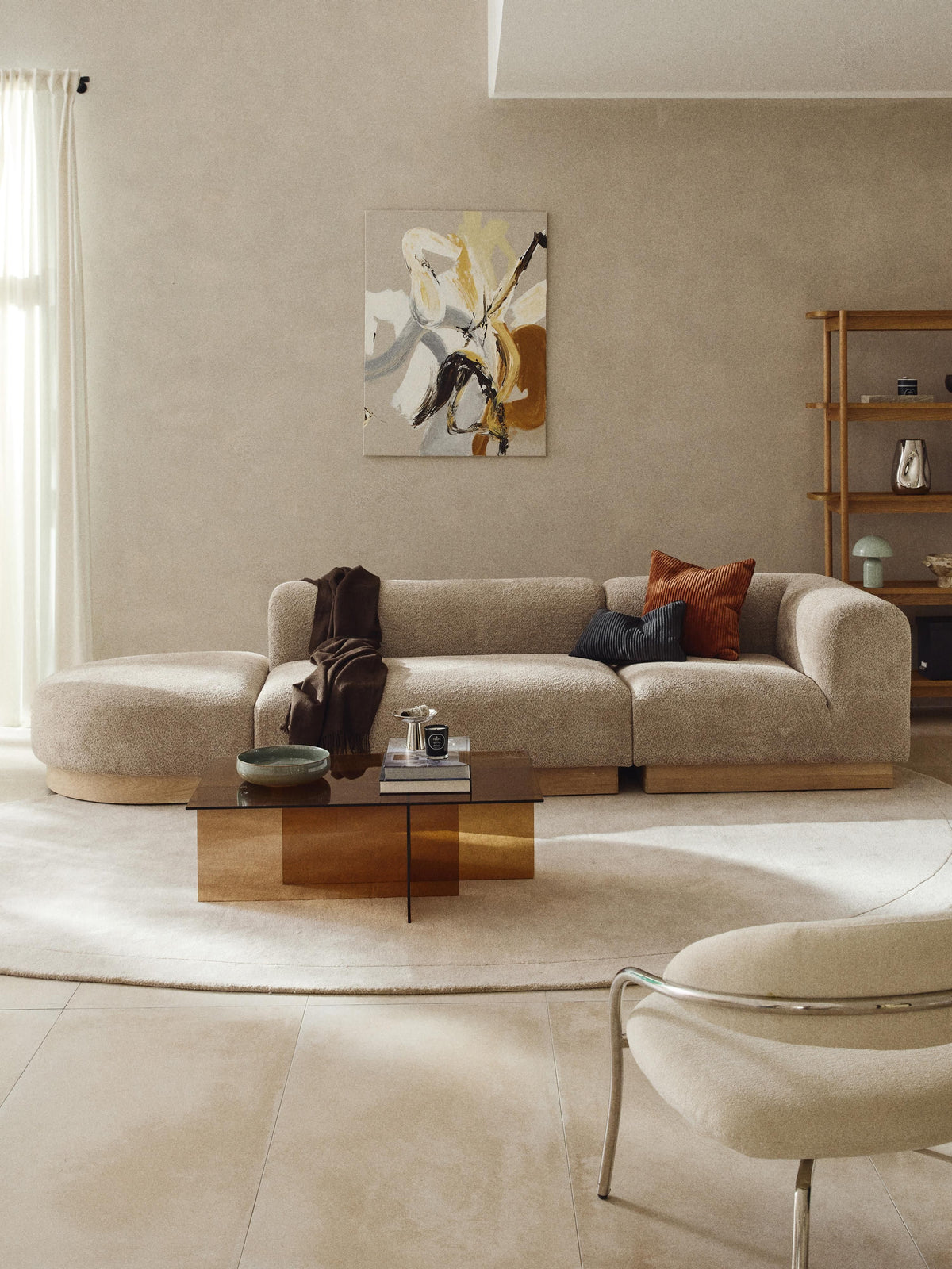 Natfia Modular Ottoman in Teddy Bouclé with Stool (Left/Right)