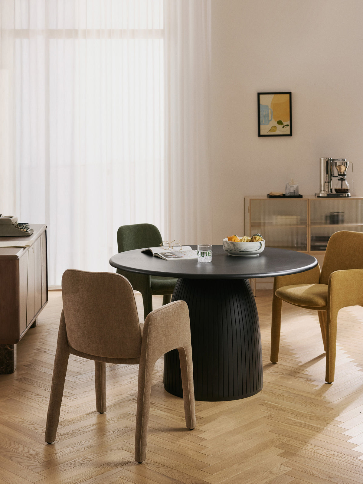 Nelmoine Round Dining Table with Fluted Texture, in Various Sizes