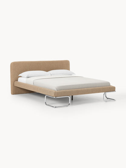 Olfia Upholstered Bed in Bouclé with Metal Legs