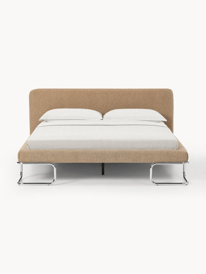 Olfia Upholstered Bed in Bouclé with Metal Legs