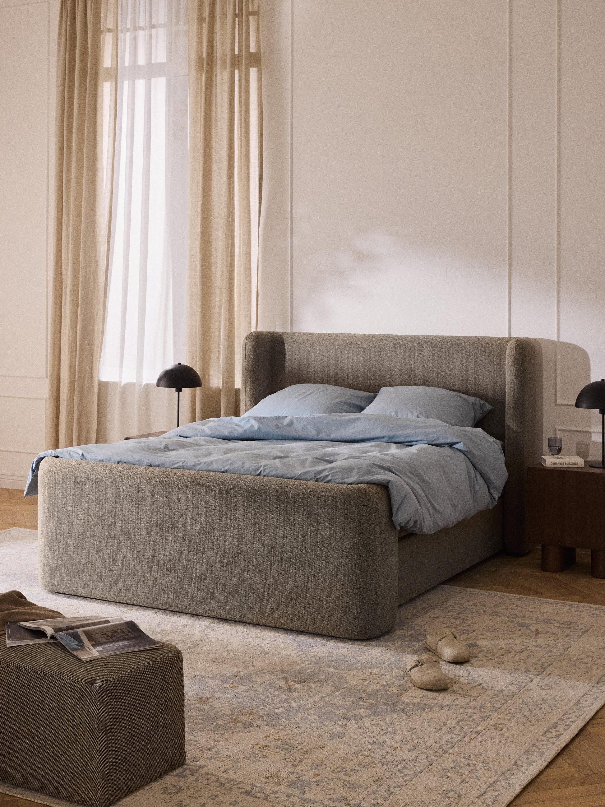 Perbrina Box Spring Bed in Bouclé