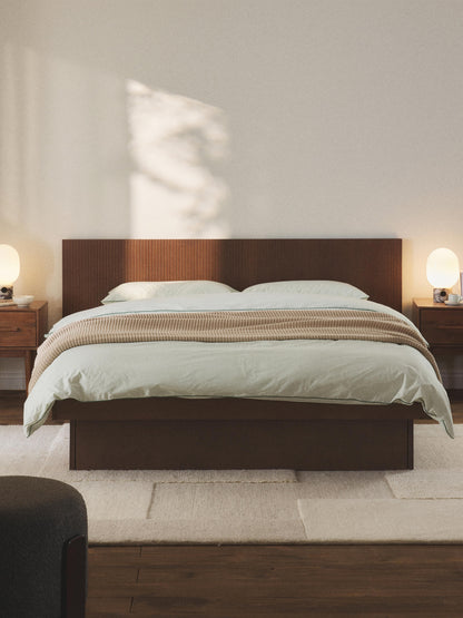 Satalvo Wooden Bed with Headboard and Drawers
