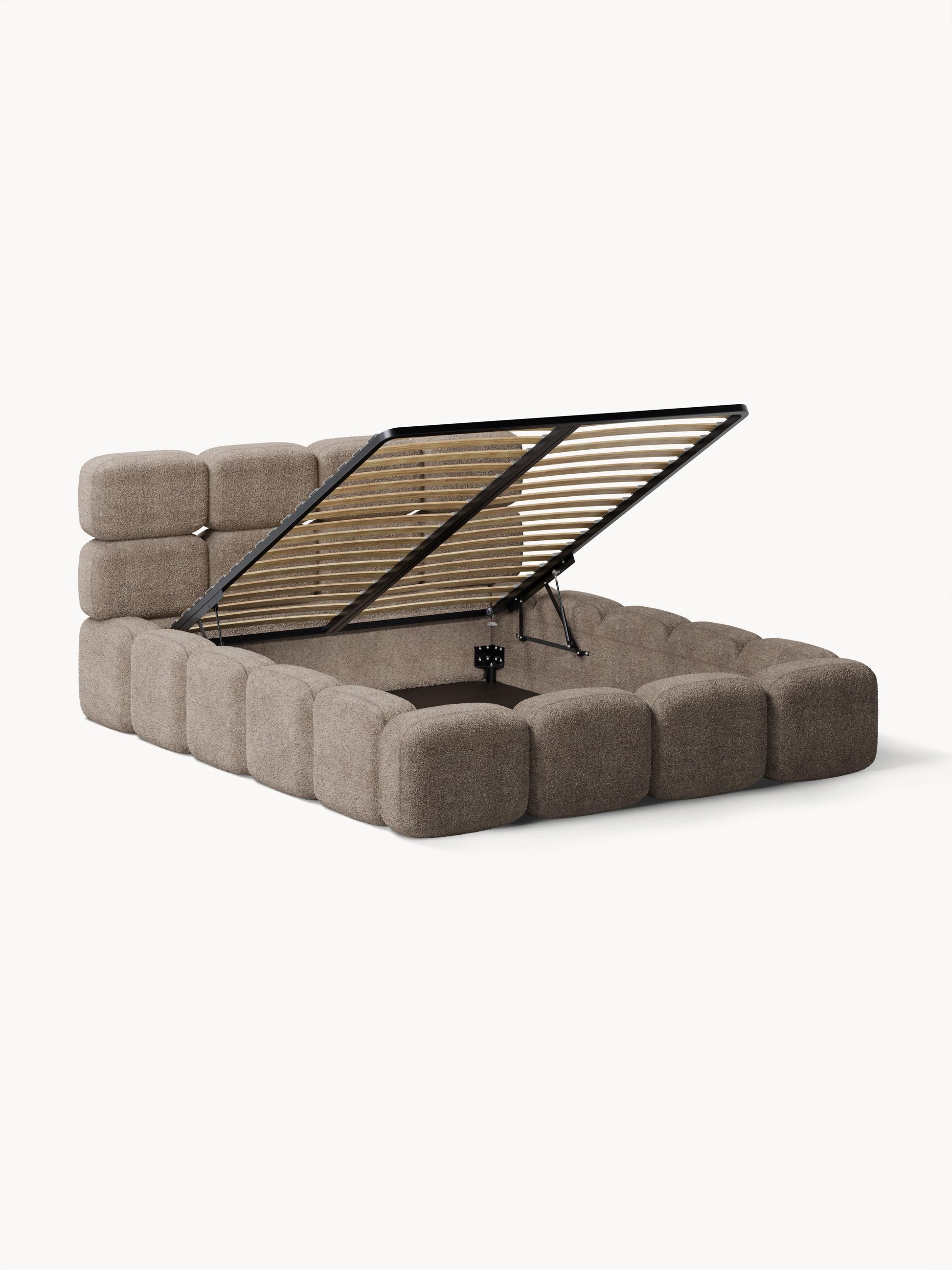 Taylenza Upholstered Bed in Teddy Bouclé with Storage