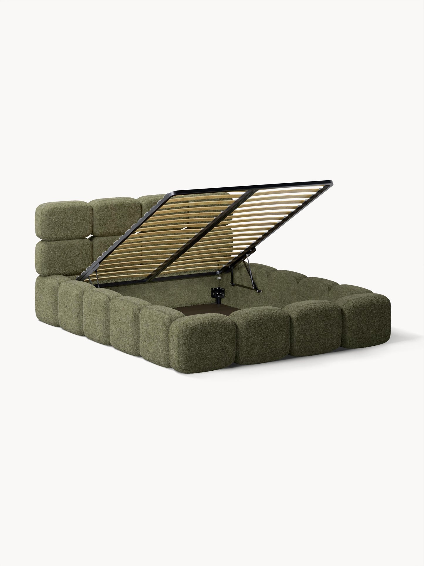 Taylenza Upholstered Bed in Teddy Bouclé with Storage
