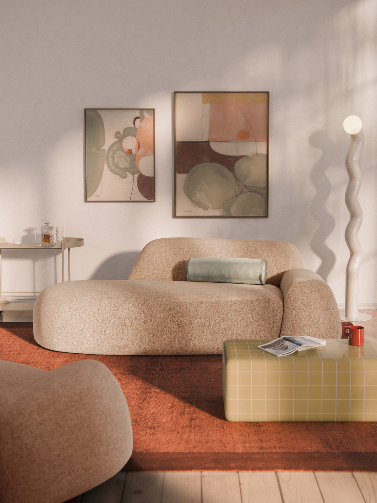 Wolzania Bouclé Sofa, 2-Seater, with Chaise Longue